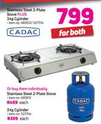 Cadac Stainless Steel 2 Plate Stove Plus Cadac 3Kg Cylinder-Both For