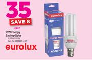 Eurolux 15W Energy Saving Globe In Clip In Or Screw On-Each
