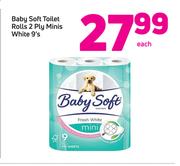 Baby Soft Toilet Rolls 2 Ply Minis White 9’s-Each