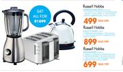 Russell Hobbs Stainless Steel Kettle RHDK-10 + 4 Slice Toaster + Satin Blender RHB315-All For