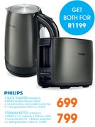 Philips 2 Slice Toaster HD2628.82 + Philips Titanium Kettle HD9322.81-Both For