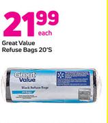 Great Value Refuse Bags-20's Each