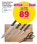 Mainstays 6-Piece Knife Set With Wooden Chopping Board-Per Set