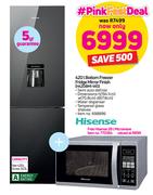 Hisense 420Ltr Bottom Freezer Fridge Mirror Finish H420BMI-WD + Free Hisense 28Ltr Microwave