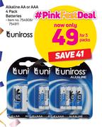 Tuniross Alkaline AA Or AAA 4-Pack Batteries-For 3-Packs