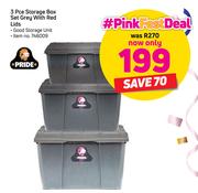 Pride 3-Pce Storage Box Set Grey With Red Lids
