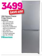 Hisense 299L Bottom Freezer Fridge (Metallic) H299BME