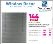 Decorland Ready Made 25mm Aluminium ventian Blinds Silver 100W X 1000H mm