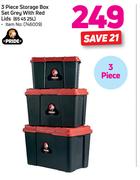 Pride 3 Piece Storage Box Set Grey With Red Lids (65,45 & 25L)