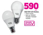 Simple Choice A60 6 W LED Globes-Each
