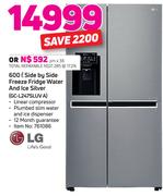 LG 600L Side By Side Freeze Fridge With Water And Ice Dispenser (Silver) GC-L247SLUV A