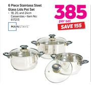 Mainstays 6 Piece Stainless Steel Glass Lids Pot Set-Per Set