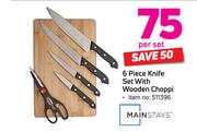 Mainstays 6 Piece Knife Set With Wooden Choppi-Per Set