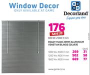 Decorland Ready-Made 25MM Aluminium Venetian Blinds Silver 600 W x 1000 H mm