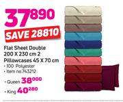 Flat Sheet King 200 X 230Cm With 2 Pillowcases 45 X 70Cm