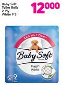Baby Soft Toilet Rolls 2 Ply White 9's