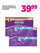 Always Pantyliners Unscented Economy Pack 80's-Each