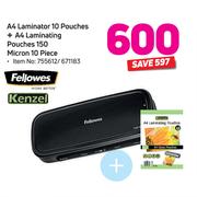 Kenzel  Fellowes A4 Laminator (10 Pouches) + A4 Laminating Pouches 150 Micron 10 Piece