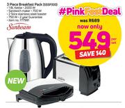 Sunbeam 3 Piece Breakfast Pack Of 1.8Ltr Kettle, Sandwich Maker & 2 Slice S S Toaster SSSP300
