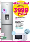 Hisense 299L Bottom Freezer Fridge (Metallic) + Free Microwave