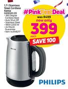 Philips 1.7L Stainless Steel Cordless Kettle