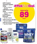 USN Creatine Transport System 650g, USN Amino Whey 454g Or Evox Creatine Overload-Each