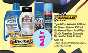 Shield Tyre Gloss Aerosol 400ml/Sheen Xtreme 750ml/Xtreme Wash & Wax 2L/ Absorber Chamois-For Any 2