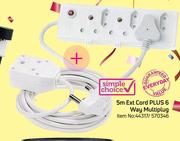 Simple Choice 5m Ext Cord Plus 6 Way Multiplug