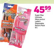 Super Max Ultimate Mens And Or Ladie's Disposable Razors Pack-6's Each