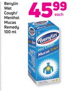 Benylin Wet Cough/ Menthol Mucas Remedy-100ml