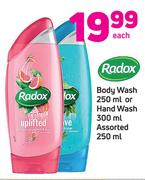 Radox Body Wash 250ml Or Hand Wash 300ml Assorted 250ml-Each