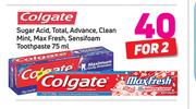 Colgate Sugar Acid, Total, Advance, Clean, Mint, Max Fresh, Sensifoam Toothpaste 75ml-For Any 2