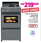 Defy 4 Burner Gas Hob & Stove Black DGS 168 SGG