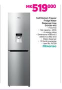 Hisense 340Ltr Bottom Freezer Fridge Water Dispenser Inox H340BI-WD
