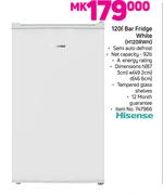 Hisense 120Ltr Bar Fridge White H120RWH