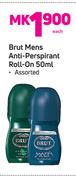 Brut Mens Anti Perspirant Roll On-50ml Each