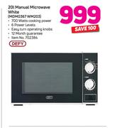 Defy 20Ltr Mannual Microwave White MDM0367WM203