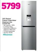 Hisense 340Ltr Bottom Freezer Fridge With Water Dispenser Inox H340BI-WD