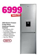  Defy 365Ltr Bottom Freezer Fridge With Water Dispenser (Metallic) DAC660