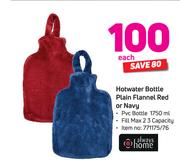 Always Home Hotwater Bottle Plain Flannel Red Or Navy-Each