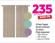 2 Pack Taped Kirsch Unlined Curtains Plain Assorted-Per Pack