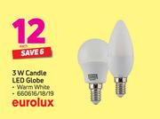 Eurolux 3 W Candle LED Globe-Each