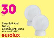 Eurolux Clear Ball And Gallery Ceiling Light Fitting-Each