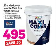 Dulux 20Ltr Maxicover Nukote Matt PVA White 5255049-Each