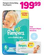 Pampers Active Baby Dry Diapers With Pampers Wipes Sensitive