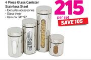 4 Piece Glass Canister Stainless Steel-Per Set