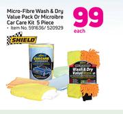 Shield Micro Fibre Wash & Dry Value Pack Or Microfibre Car Care Kit 5 Piece-Each
