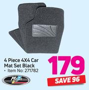 Moto 4 Piece 4 x 4 Car Mat Set Black