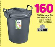 Big Jim 70Ltr Garden Garbage Bin With Lid Black