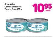 Great Value Canned Shredded Tuna In Brine-170g